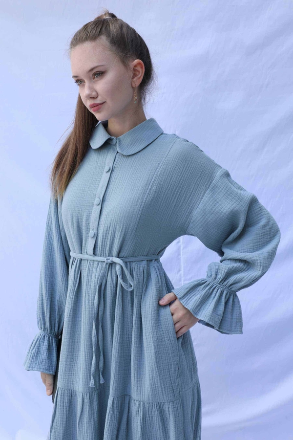 Bebe Yaka Katlı Elbise Bebe Mavisi - 8