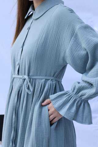 Bebe Yaka Katlı Elbise Bebe Mavisi - 9