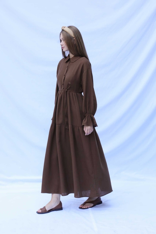 Bebe Yaka Katlı Elbise Kahverengi - 4