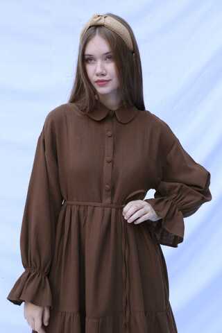 Bebe Yaka Katlı Elbise Kahverengi - 6