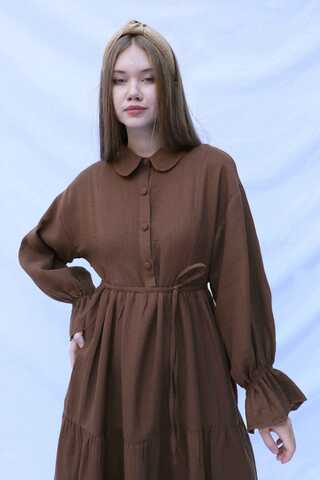 Bebe Yaka Katlı Elbise Kahverengi - 1