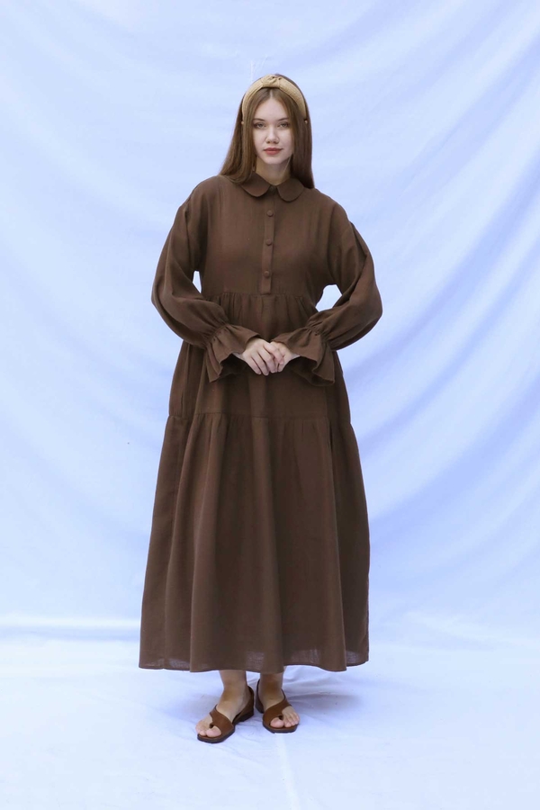 Bebe Yaka Katlı Elbise Kahverengi - 2