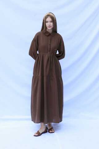 Bebe Yaka Katlı Elbise Kahverengi - 3