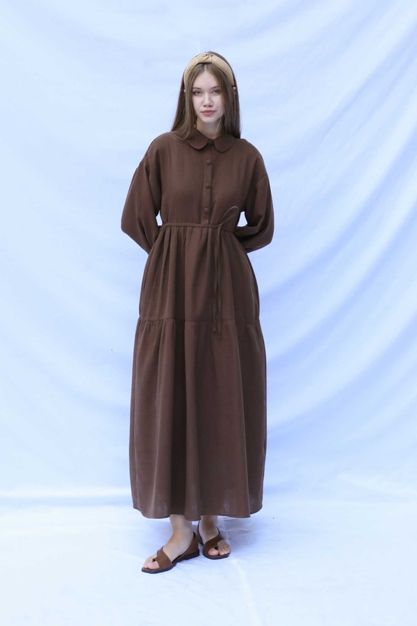 Bebe Yaka Katlı Elbise Kahverengi - 3