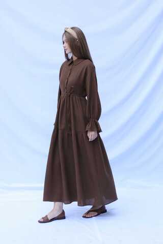 Bebe Yaka Katlı Elbise Kahverengi - 4