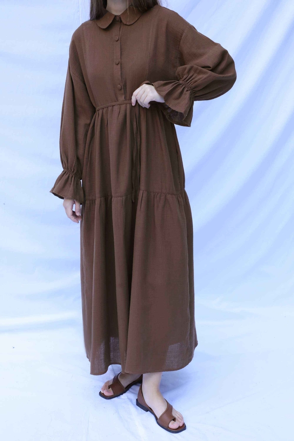 Bebe Yaka Katlı Elbise Kahverengi - 5