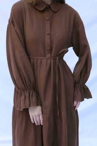 Bebe Yaka Katlı Elbise Kahverengi - 7