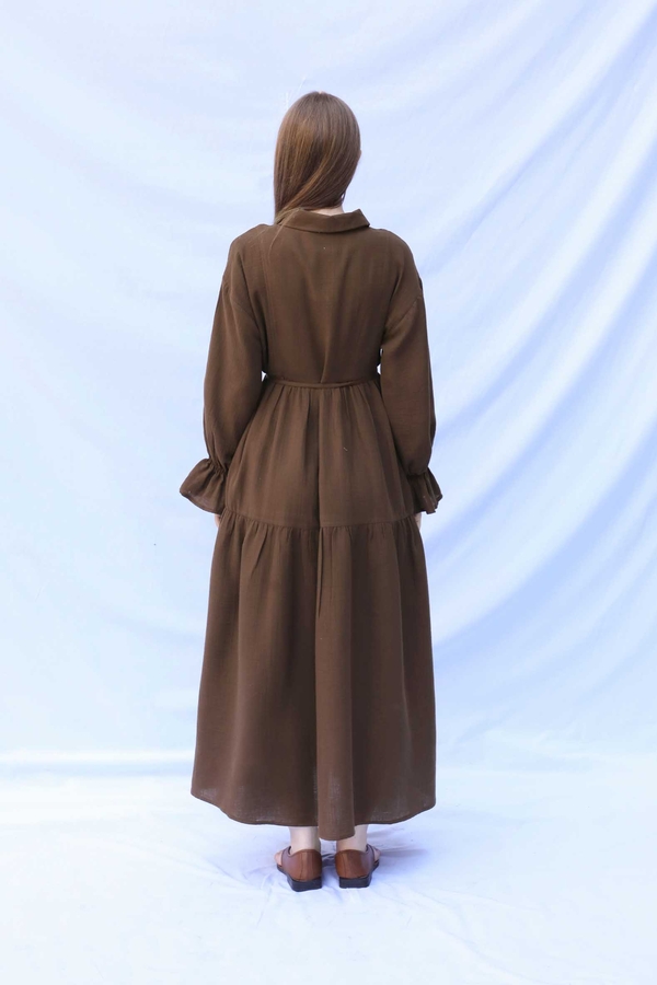Bebe Yaka Katlı Elbise Kahverengi - 8