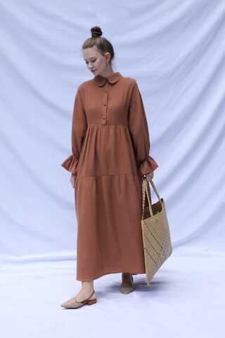 Bebe Yaka Katlı Elbise Kiremit - 1