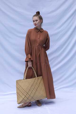 Bebe Yaka Katlı Elbise Kiremit - 4