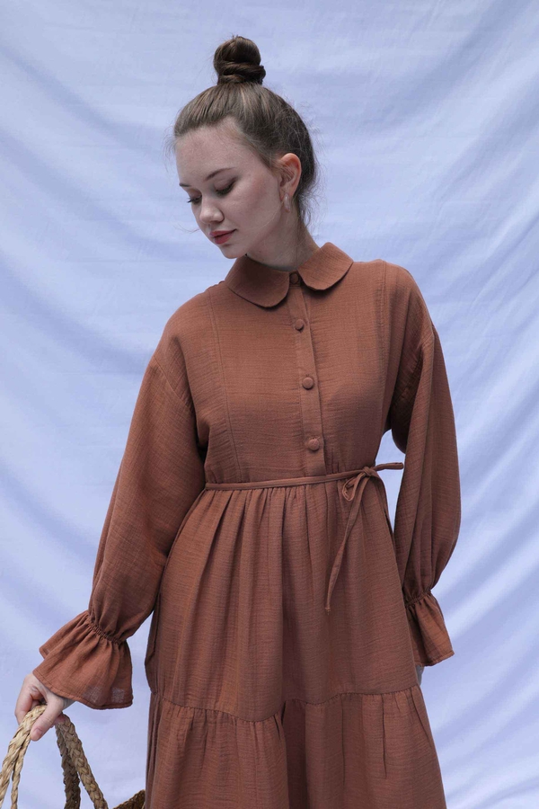 Bebe Yaka Katlı Elbise Kiremit - 5