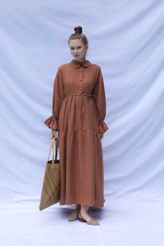 Bebe Yaka Katlı Elbise Kiremit - 2