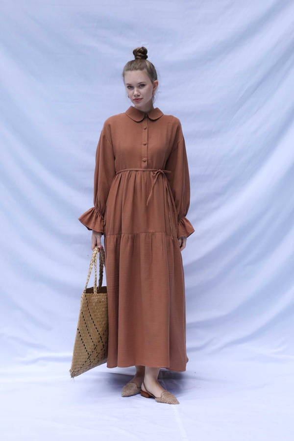 Bebe Yaka Katlı Elbise Kiremit - 2