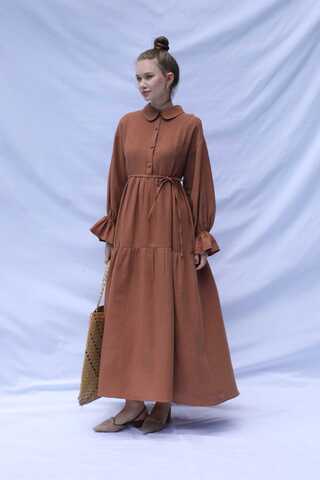 Bebe Yaka Katlı Elbise Kiremit - 3