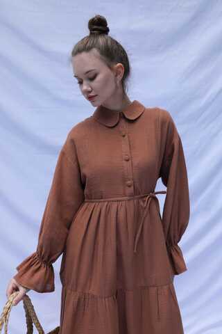 Bebe Yaka Katlı Elbise Kiremit - 5