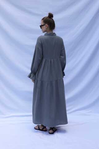 Bebe Yaka Katlı Elbise Koyu Gri - 6