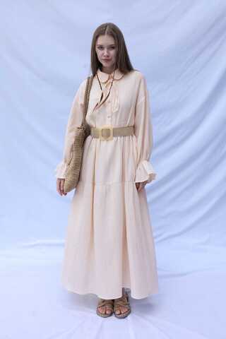 Bebe Yaka Katlı Elbise Krem - 4