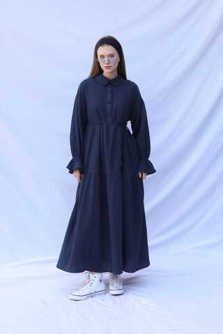 Bebe Yaka Katlı Elbise Lacivert - 3