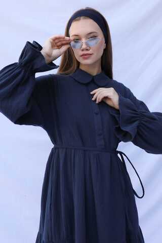 Bebe Yaka Katlı Elbise Lacivert - 5
