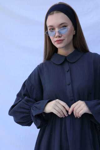 Bebe Yaka Katlı Elbise Lacivert - 6