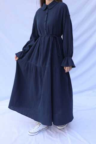 Bebe Yaka Katlı Elbise Lacivert - 4