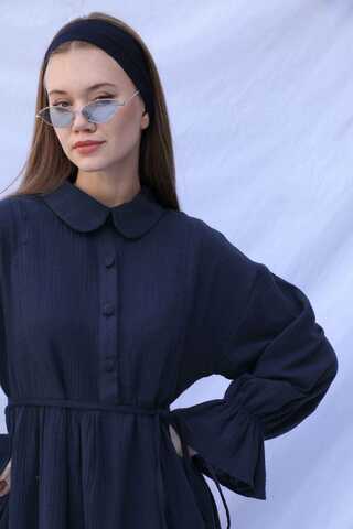 Bebe Yaka Katlı Elbise Lacivert - 7