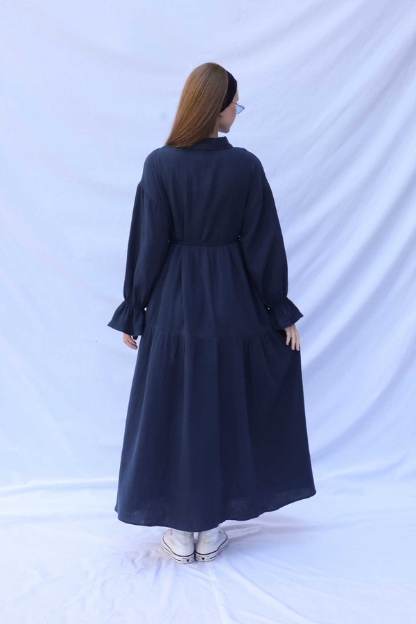 Bebe Yaka Katlı Elbise Lacivert - 8