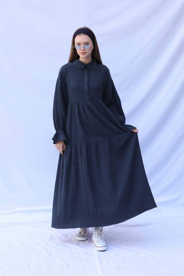 Bebe Yaka Katlı Elbise Lacivert - 2