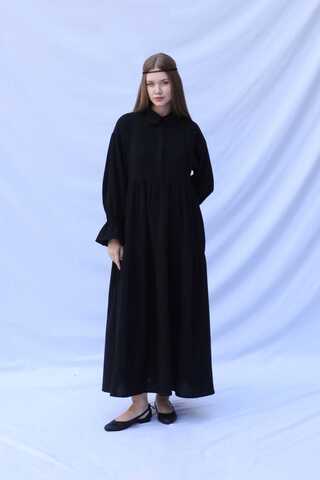 Bebe Yaka Katlı Elbise Siyah - 2