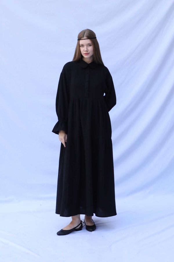 Bebe Yaka Katlı Elbise Siyah - 2