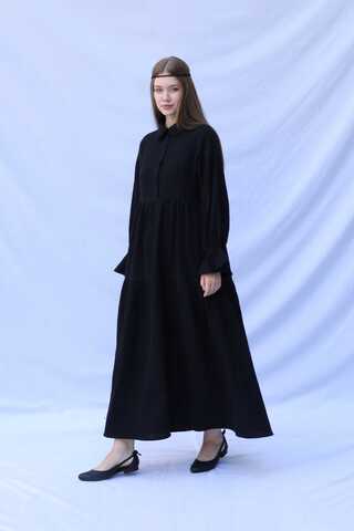 Bebe Yaka Katlı Elbise Siyah - 1