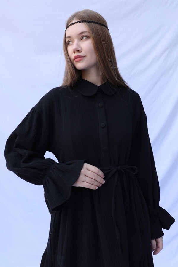 Bebe Yaka Katlı Elbise Siyah - 3