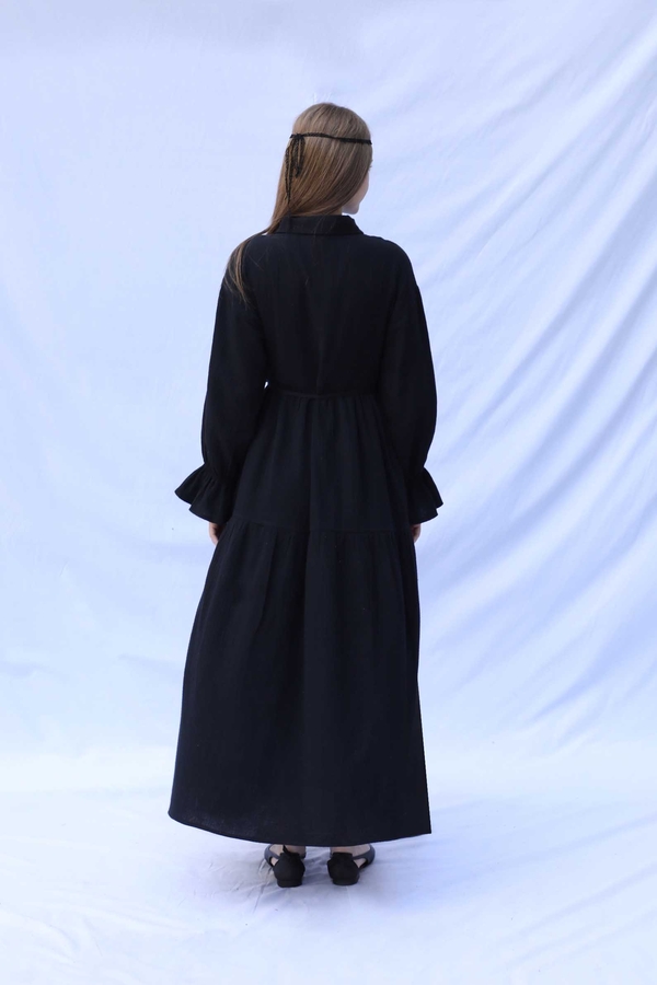 Bebe Yaka Katlı Elbise Siyah - 7