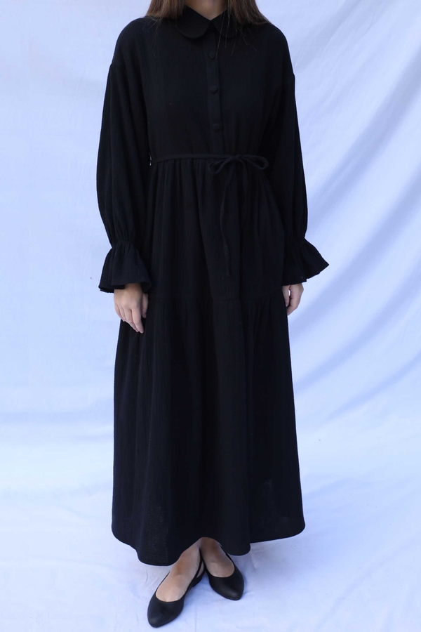 Bebe Yaka Katlı Elbise Siyah - 5