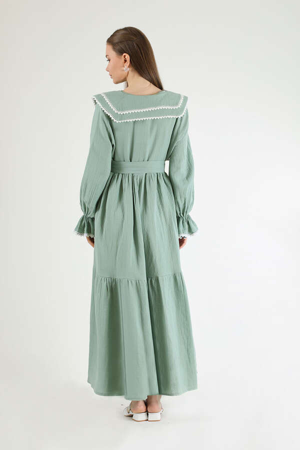 Bebe Yaka Kuşaklı Elbise Mint - 5