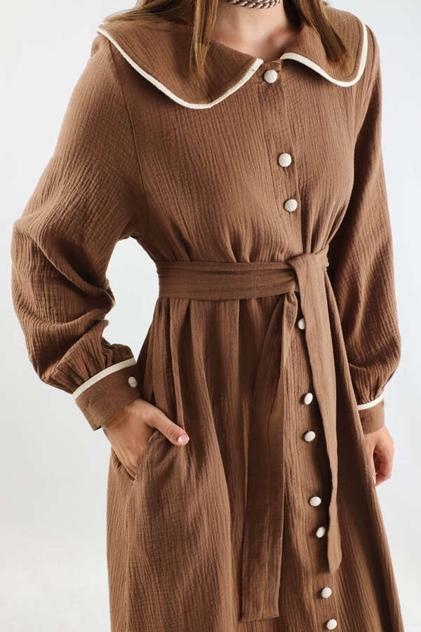 Bebe Yaka Müslin Elbise Camel - 2