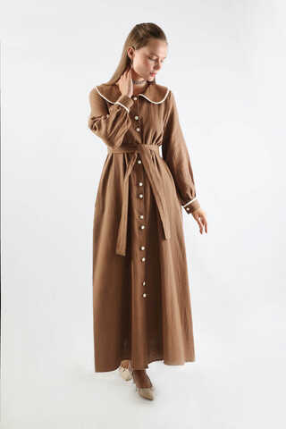 Bebe Yaka Müslin Elbise Camel - 4