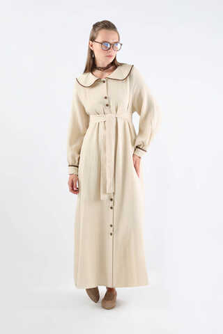 Bebe Yaka Müslin Elbise Krem - 1