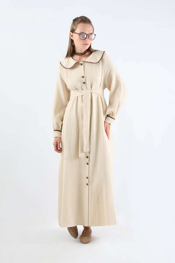 Bebe Yaka Müslin Elbise Krem - 1