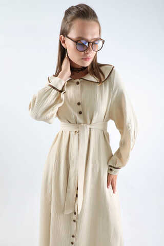 Bebe Yaka Müslin Elbise Krem - 2