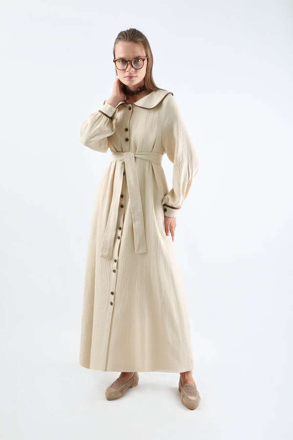 Bebe Yaka Müslin Elbise Krem - 3