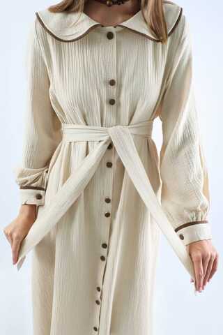 Bebe Yaka Müslin Elbise Krem - 4