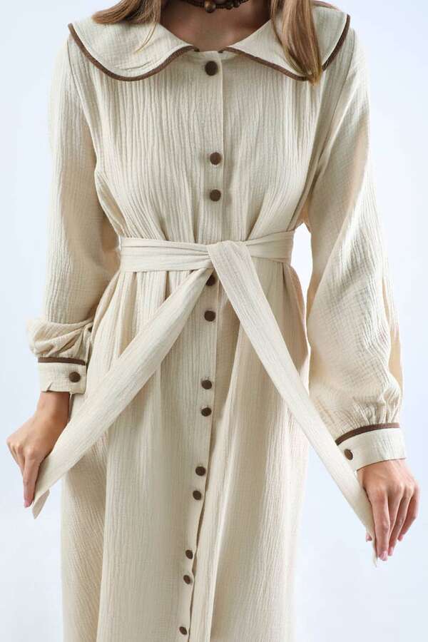 Bebe Yaka Müslin Elbise Krem - 4