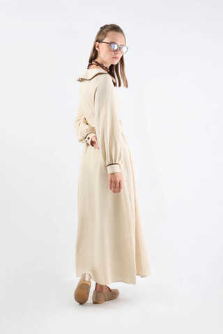 Bebe Yaka Müslin Elbise Krem - 6