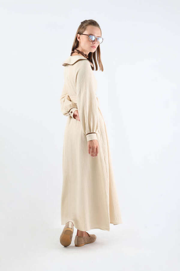 Bebe Yaka Müslin Elbise Krem - 6