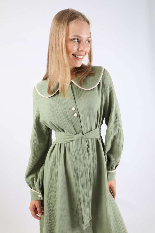 Bebe Yaka Müslin Elbise Mint - 4