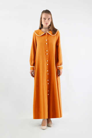 Bebe Yaka Müslin Elbise Oranj - 1