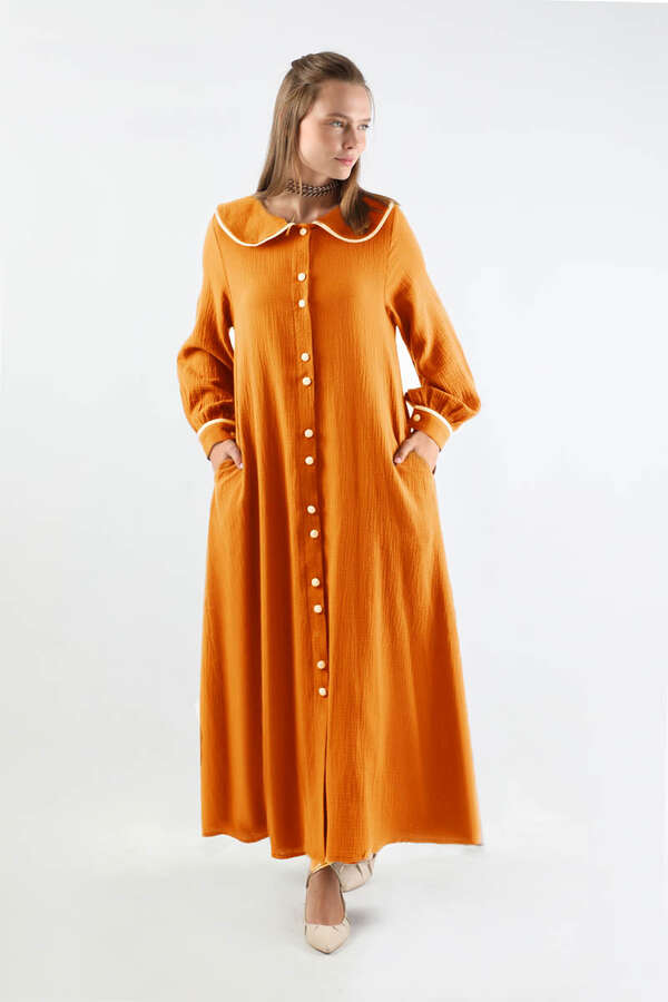 Bebe Yaka Müslin Elbise Oranj - 5