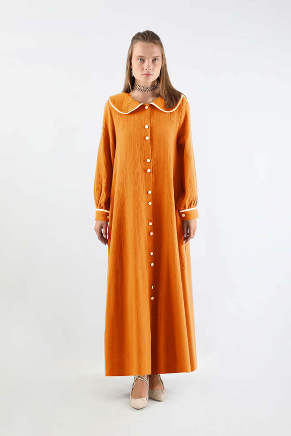 Bebe Yaka Müslin Elbise Oranj - 1