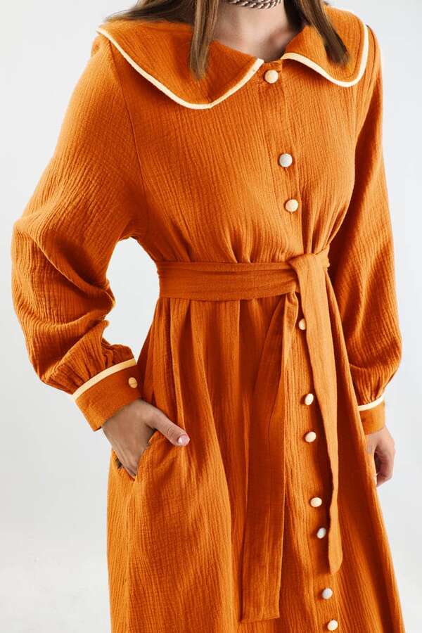 Bebe Yaka Müslin Elbise Oranj - 2